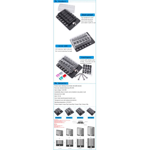 10 Way Fuse CB Mount Fuse Holder