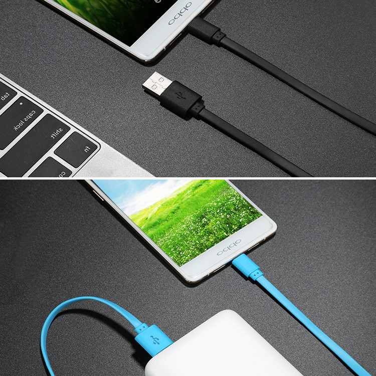 1M 2.4A Micro USB Data Transfer Cable Flat USB Charging Cable