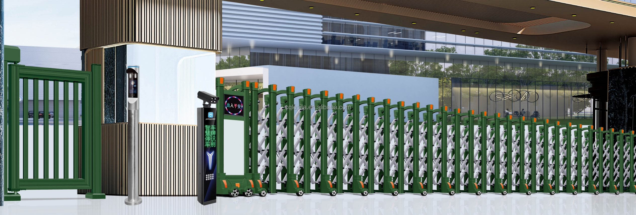 Automatic Retractable Fence Driveway Gate Motorized Security Slide Barrier Entry Barrier for Outdoor Hotels Malls Entry Folds