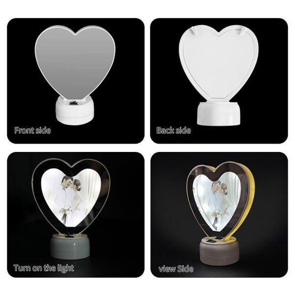 Heart Shape Sublimation Magic Mirror Blanks Photo Frame Small Sublimation Light Magic Mirror Photo Frame Led