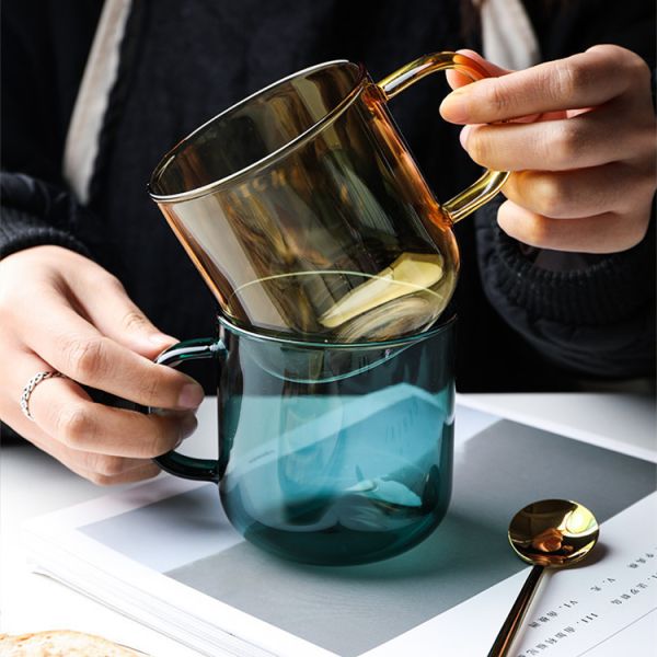 Custom Colored Borosilicate Glass Drinkware Opaque Colored Coffee Mug With Handle