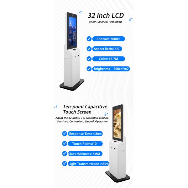 All-in-One Interactive MJK Floor Standing Kiosk Integrated Payment Cloud Management Windows OS Barcode Reader QR Code Scanner
