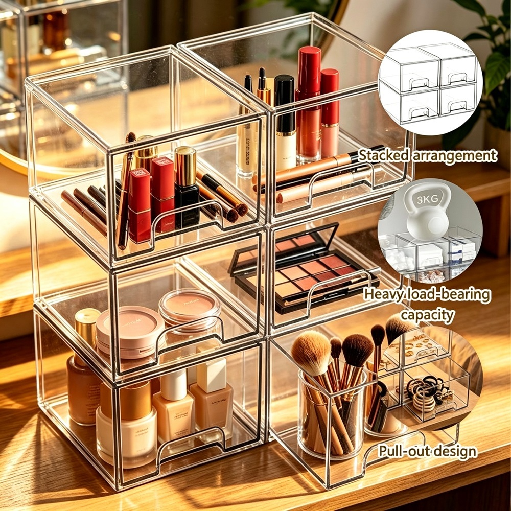 Transparent Acrylic Stackable Storage Drawer Multi-Purpose Organizer Bin