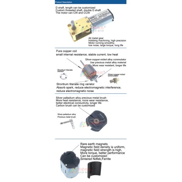 Hofon 12mm N30 large torque with Self-locking function DC Worm Gear Motor for Smart Lock