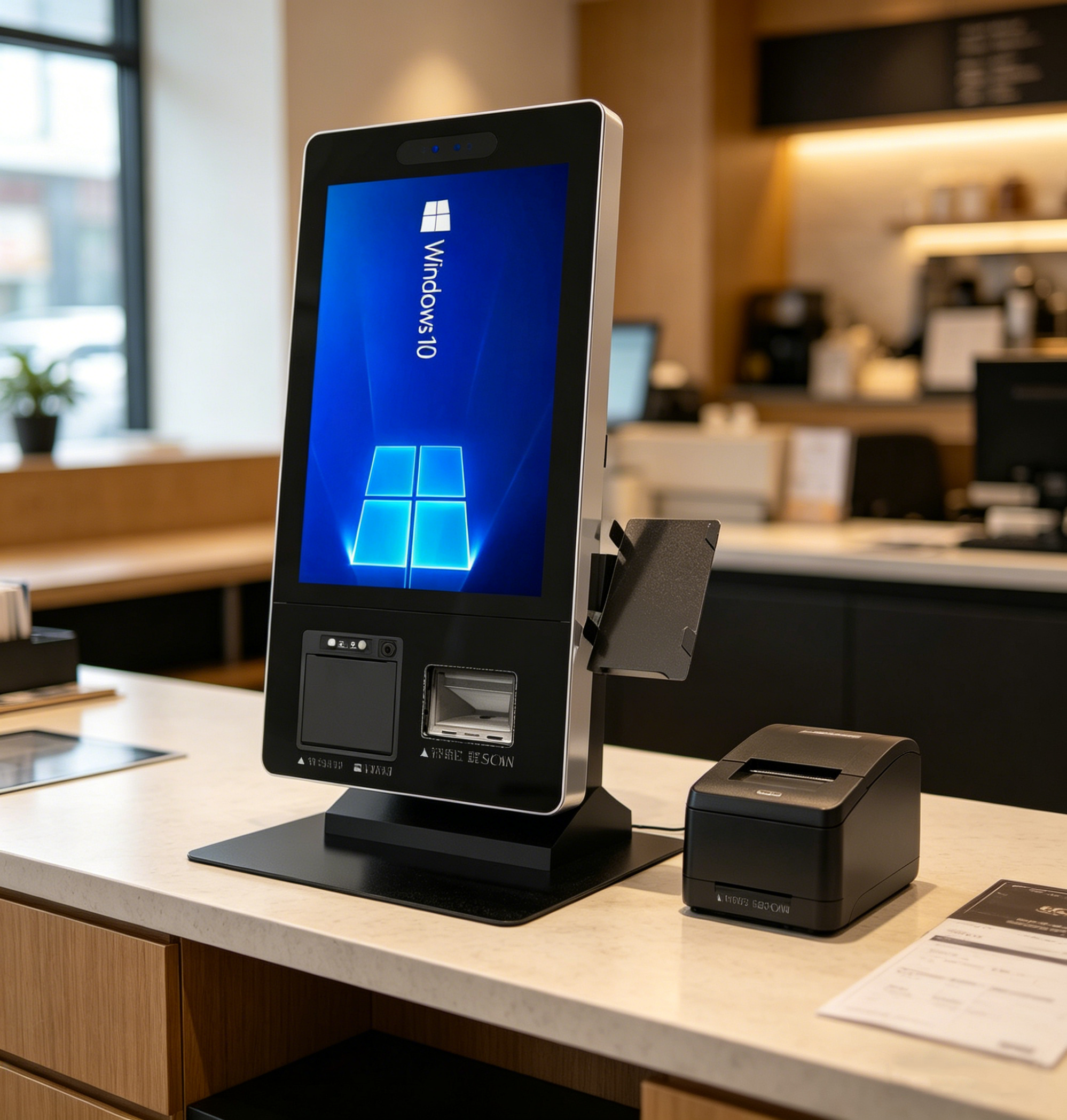 Restaurant Desktop Android/Wind10 System Multi Touch Screen Kiosk Self Ordering Payment LCD Kiosk with Credit Card Terminal
