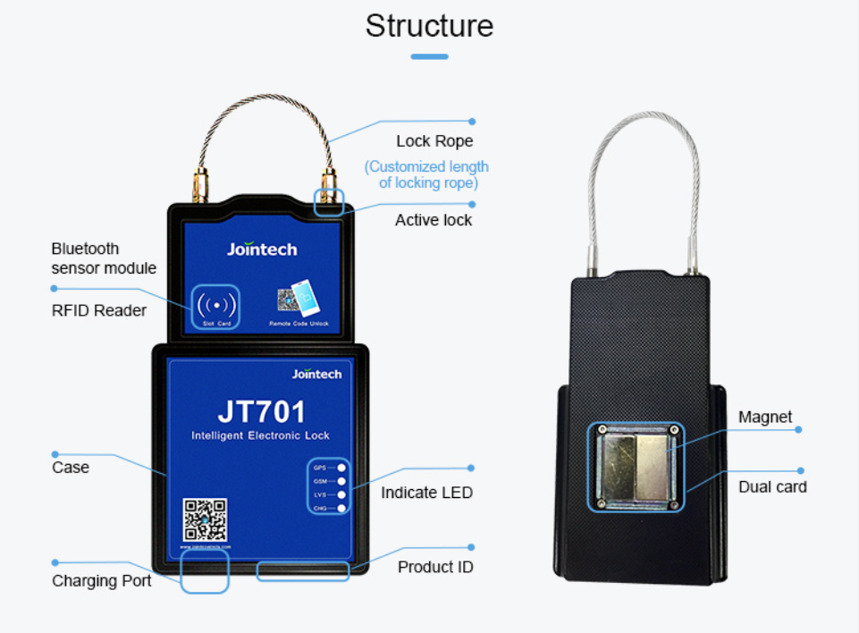 JT701D Smart Waterproof GPS Tracking Padlock with Real-time GPS Positioning Remote Unlocking and Temperature Sensors