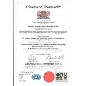 Changzhou Welldone Machinery Technology Co.,Ltd Certifications