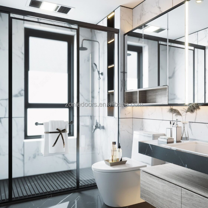 Custom Design 10 Mm Frameless 2 Panel Black Bifold Bathroom Screen Single Hinge Glass Shower Doors