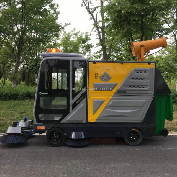 Electric street cleaning machine rear view