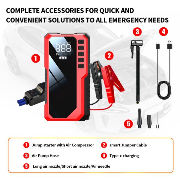 Car Battery Charger Car Jump Starter Pack Multi Function Air Compressor Jump Starter 6400mAh 8000mAh 12V