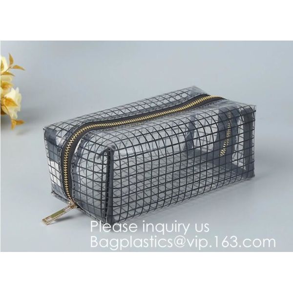 Compact Multi-purpose Handbag-style Transparent Glitter Cosmetic Pouch with Zipper Pocket on the Back, bagease, bagplast