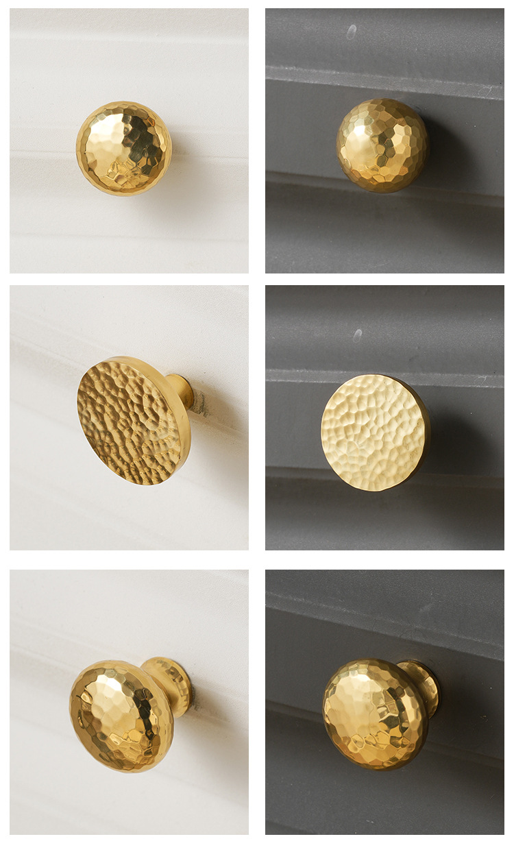 Hot Sales Modern Solid Brass Hammered Style Bright Gold Handles Knobs for Cabinets Wardrobes Drawers-Durable & Easy Installation