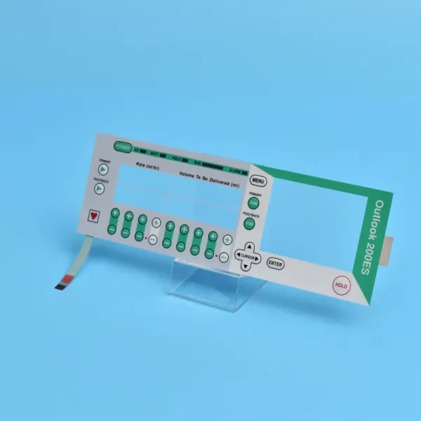 Flat printed electronic circuit board dome LED switch front view