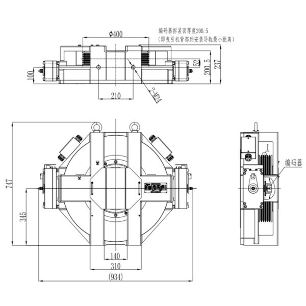IP40 Elevator Motor Gearless Traction Machine 1.75m/S 1050kg Load