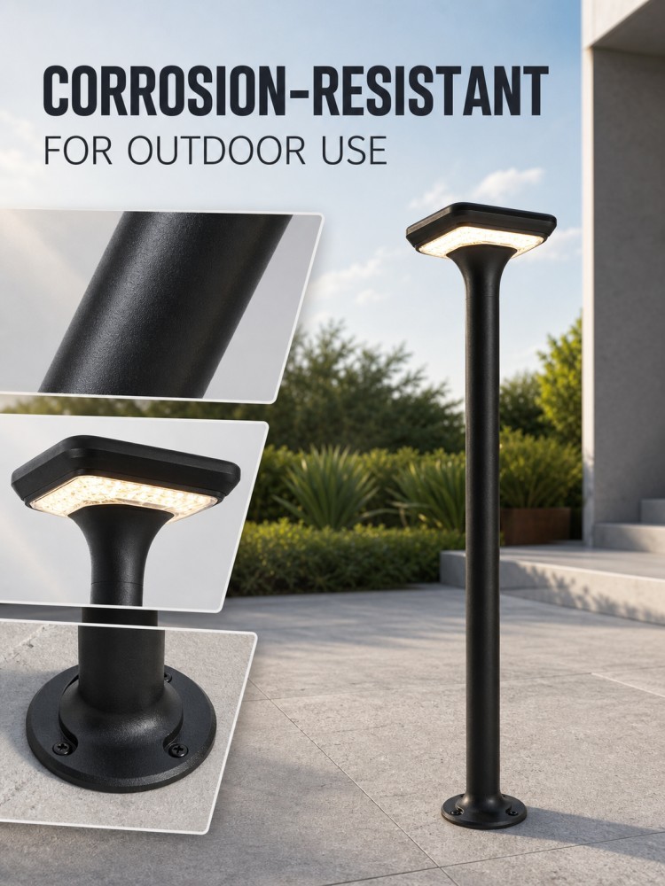Energy Saving Square Solar Garden Pillar Lamp With Automatic Sensor For Path Patio Lawn