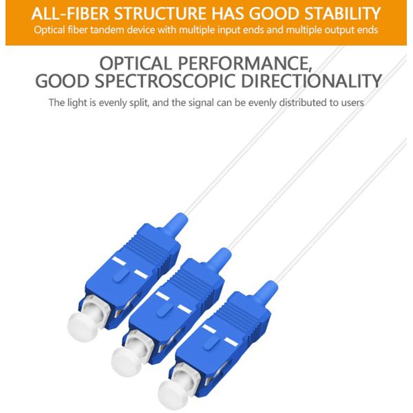 SC UPC 9 / 125μM Connector Fiber Optic PLC Splitter 1x2 Blockless