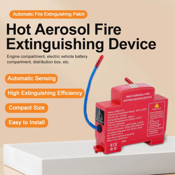 Snap-on Hot Aerosol Automatic Fire Suppression Sticker 30g Agent 0.3m³ Coverage 170℃ Thermal Start EN 15276 Certified DIN Rail & Adhesive Mount 10