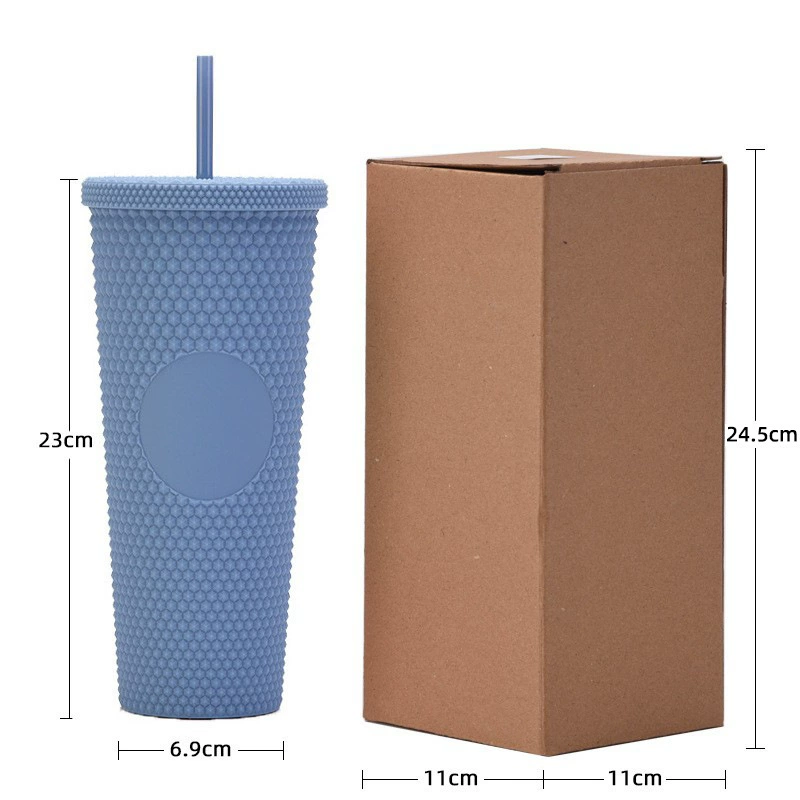 710ml Large Capacity Double-layer Plastic Straw Cup Factory Direct Supply Creative Portable Durian Prickly Diamond Style
