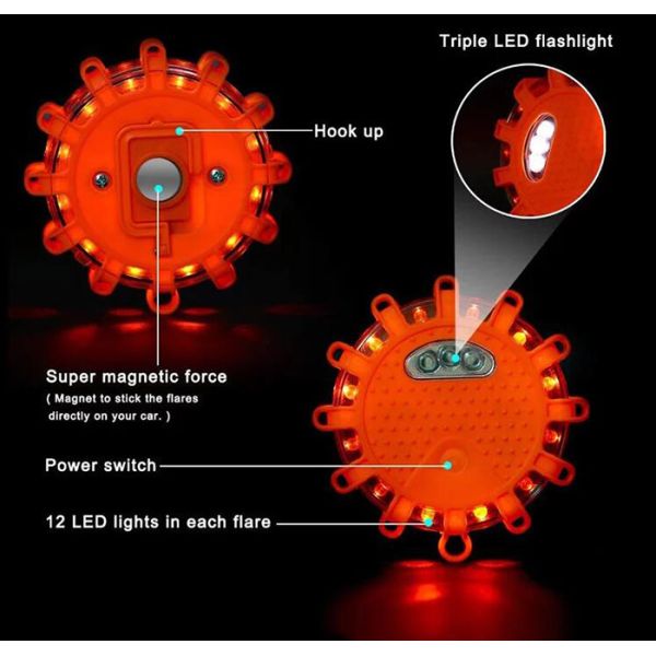 Plastic Emergency Disc LED Warning Light USB Rechargeable 3 LED Road Flare Traffic