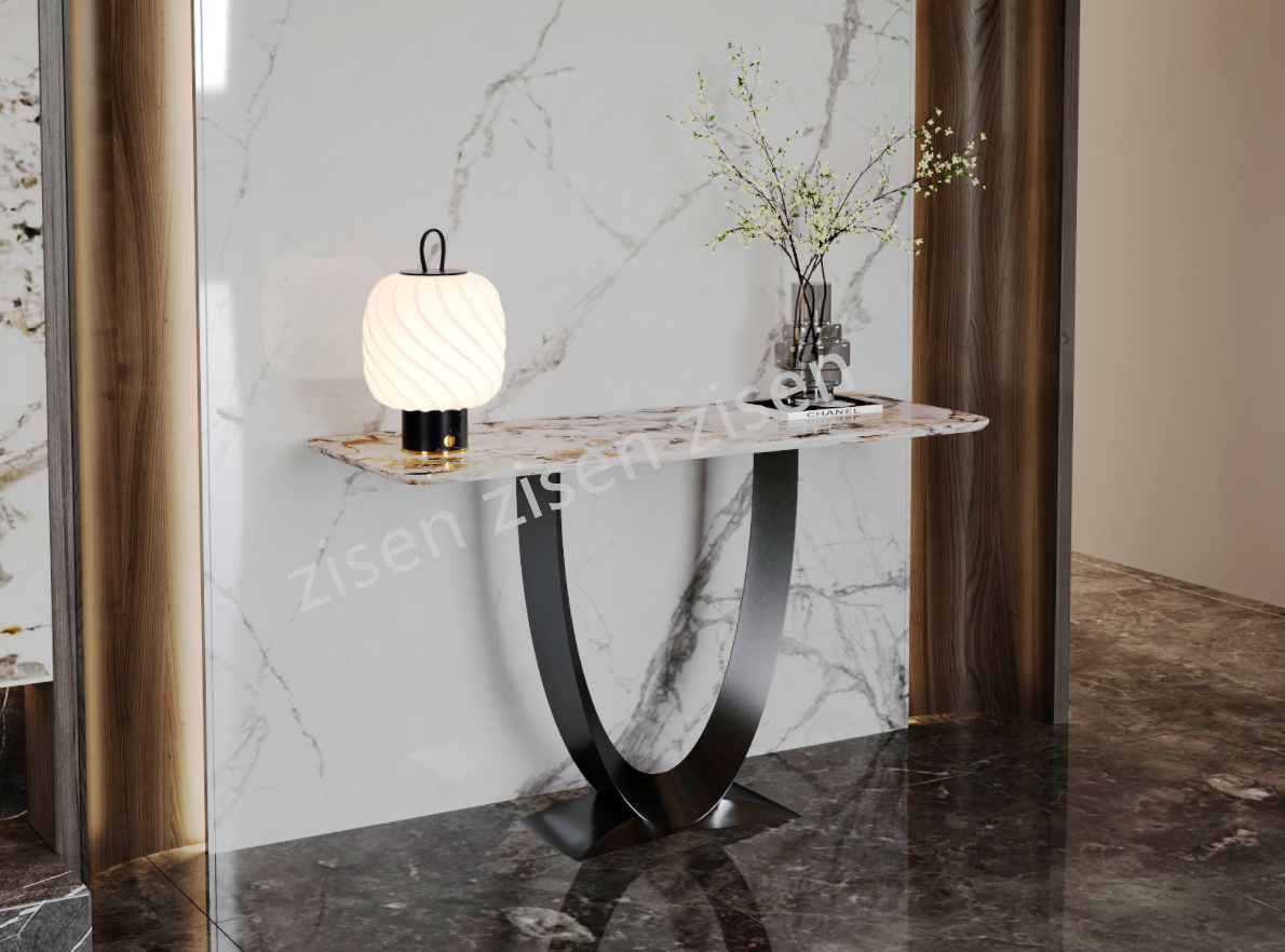 Modern Marble Top Hall Table , Hollow Base Decorative Console Table