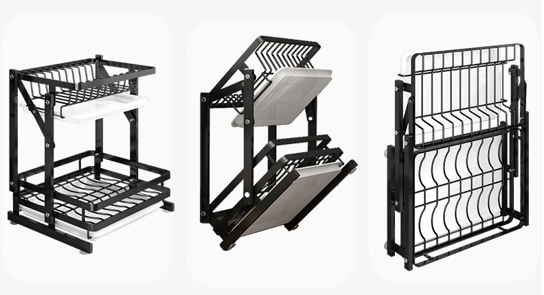 Rustproof 30KG Loading 3 Tier Stainless Steel Dish Drying Rack Foldable