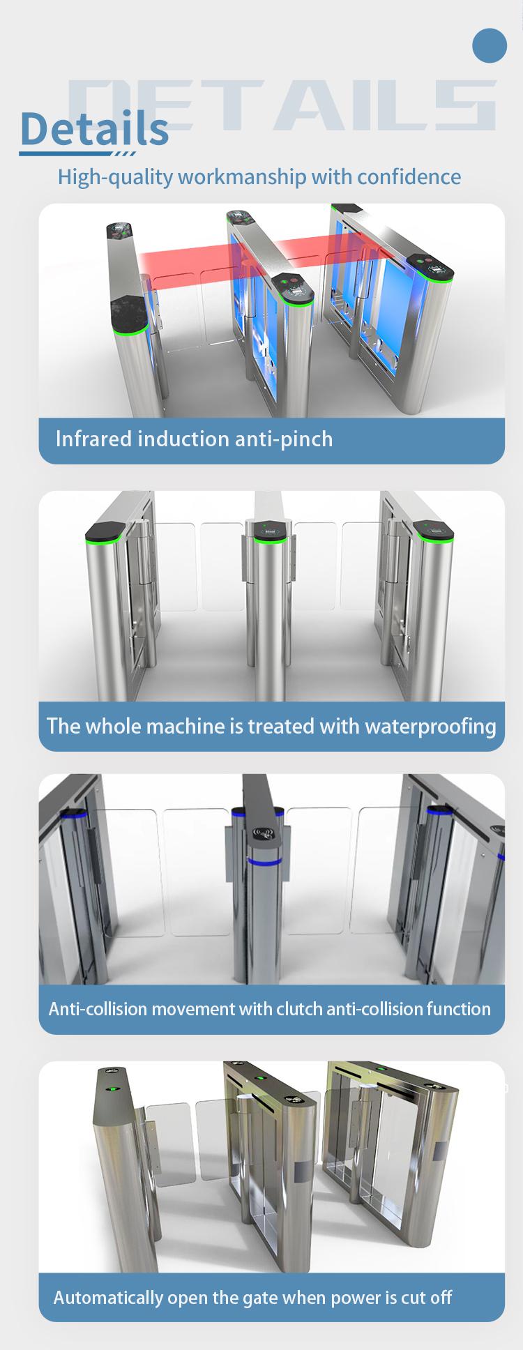 Collision Avoidance Flap Barrier Turnstile For Gate Access Management Access Control System