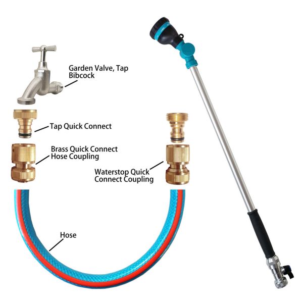 8 Modes Hose Spray Metal Watering Wand W/ Adjustable Angle