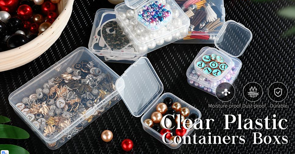 Mini Clear Plastic Beads Storage Box Small Empty Organizer Box with Hinged Lid for Storage of Small Items, Jewelry