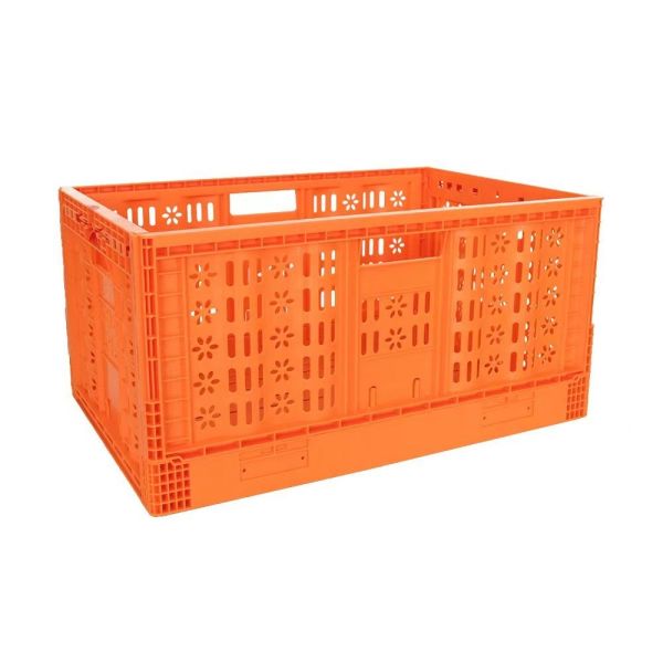 Foldable Orange Plastic Storage Crate for Stackable and Space-saving Storage