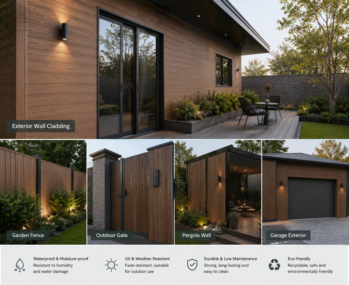 Wood Plastic Composite Wall Panel Waterproof UV-Stabilized WPC Cladding Terrace Backyard