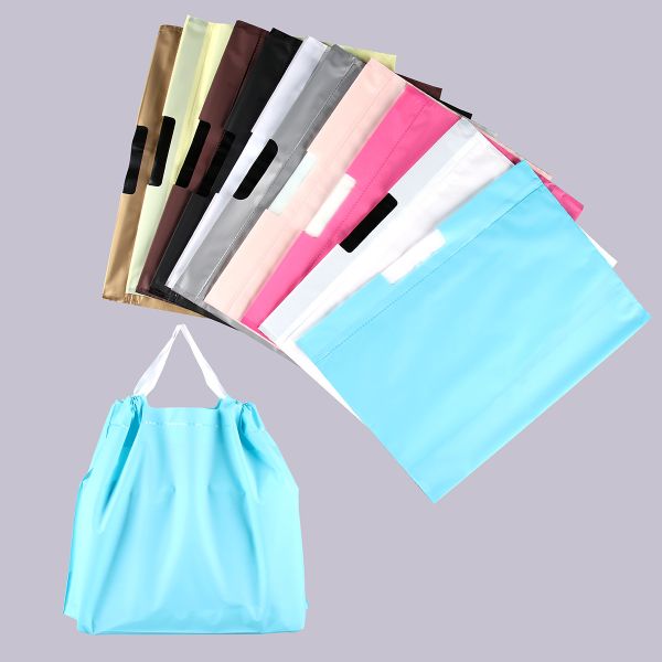 Promotion hanging waterproof drawstring compostable Beam Mouth PE Plastic Clothes Drawstring Shopping Bags