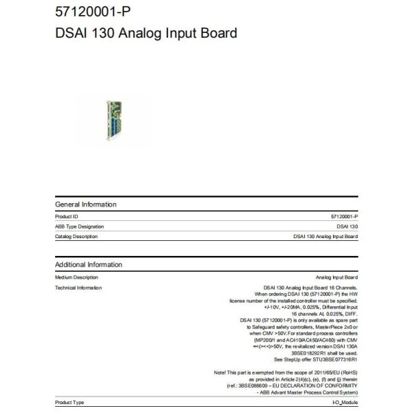 DSAI130 57120001-P ABB Analog Input Module