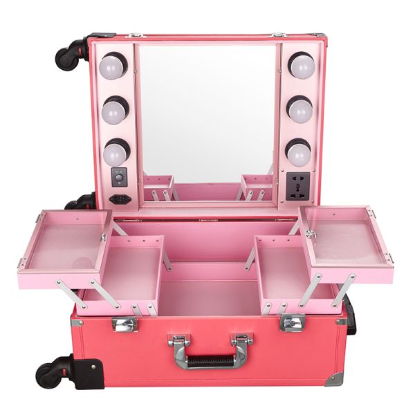 Rolling Studio Makeup Artist Cosmetic Case Elegant In Design With 4 Wheels