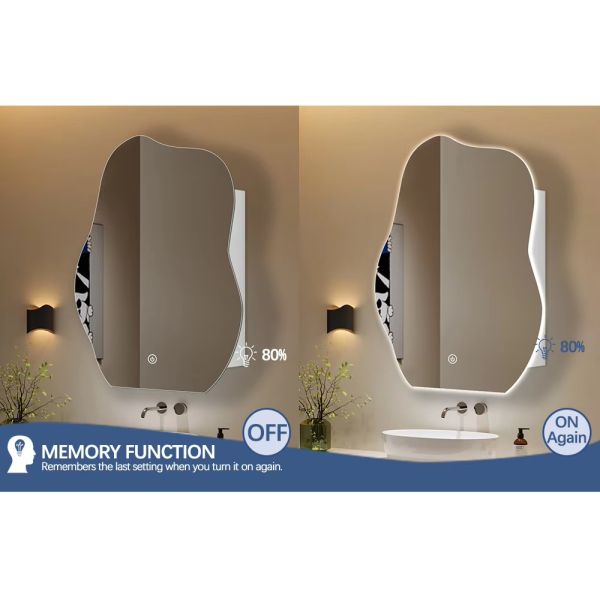 Irregular LED Light Mirror Cabinet Wall Mounted Side Lighted with Storage Compartment White Cabinet 4mm Silver Mirror