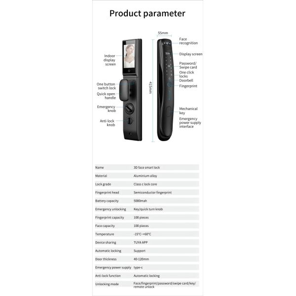S931Max 21 Languages 3D Face ID Smart Home Door lock Tuya Video Intercom Fingerprint & Key Card Access