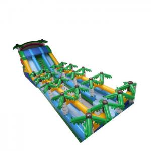 Quality 20m Tropical Massive Giant Inflatable Water Slide Green With Palm Trees for sale