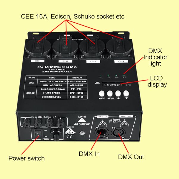 NEBULA 4 CH Channel DMX Digital Dimmer Switch Control Socket Dimmer Pack