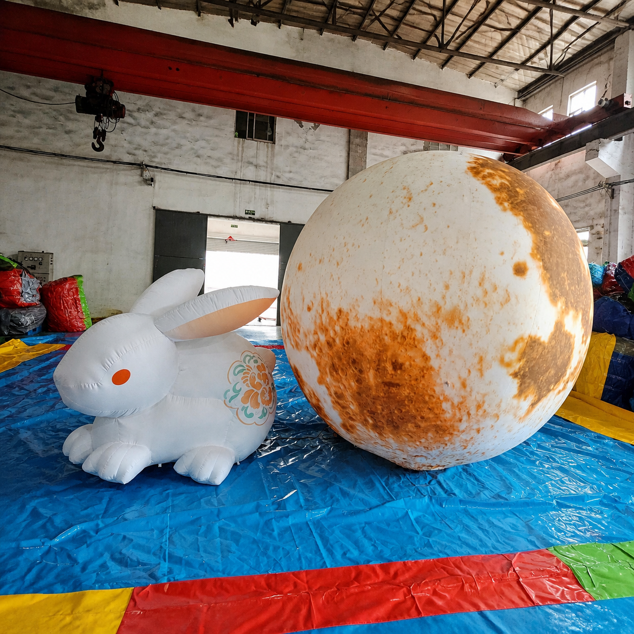 Commercial Illuminated Inflatable Moon and Rabbit Display Set with Custom Printing for Festivals Malls and Event Decorations