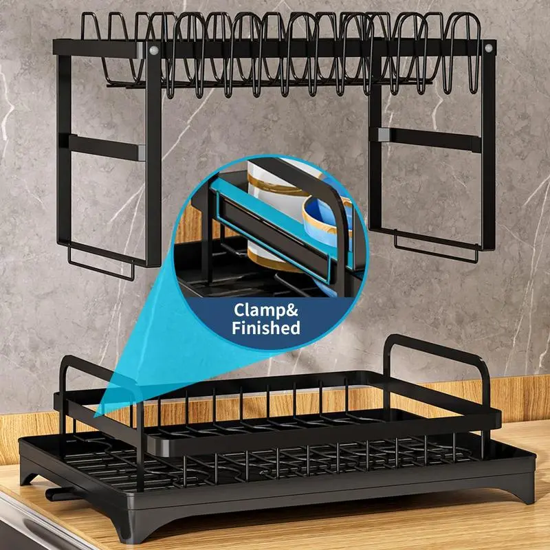 Kitchen Dish Drying Rack with Drainboard 2-layer Foldable Tableware