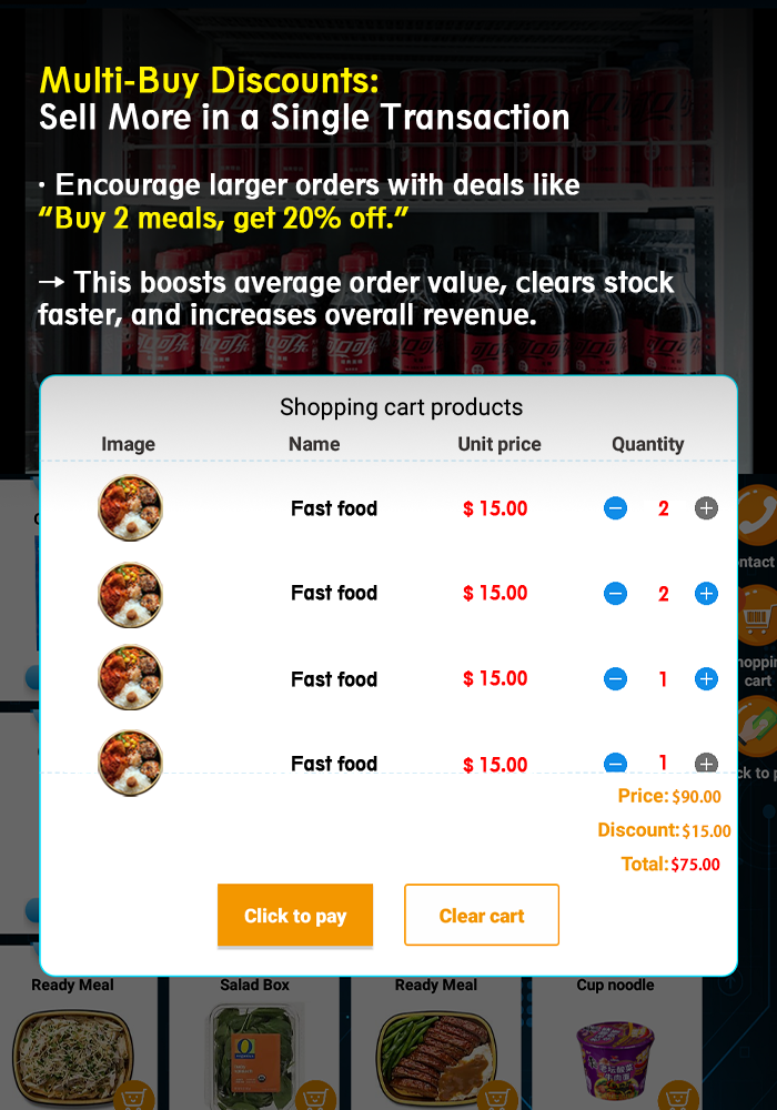 Convenient Fast Food Vending Machine With Built-In Microwave Oven for heating 24/7 access to fresh meals