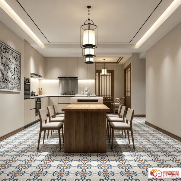 Handmade Encaustic Cement Tiles Floor & Wall Tile Solid Texture Unique Flower Design for Hotel Cafe Interior Use 200x200mm