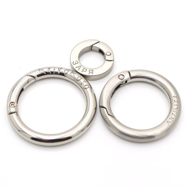 Round Spring Clasp Spring Openable O Ring Custom Metal Spring Ring Carabiner with Engraved Text