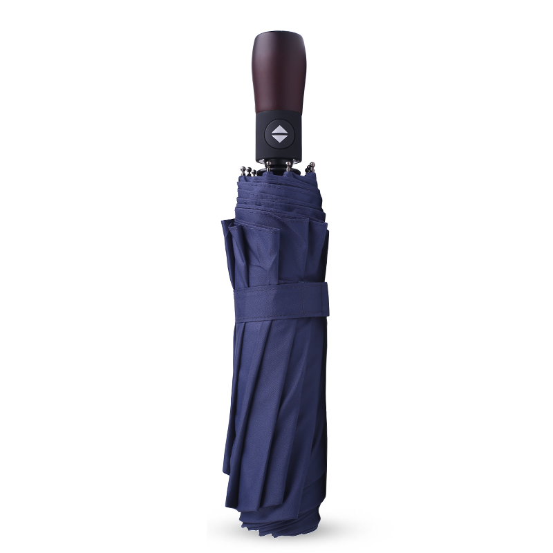 Fully Automatic 10 Ribs Wind Resistant Solid Wood Handle Engraved with Three Fold Men's Business Umbrella