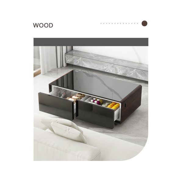 Multifunctional Mini Refrigerator Table with Interactive Touch Screen and Metal Frame