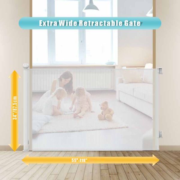 Extendable Durable Mesh Retractable Baby Gate For Children Safety Easy Install