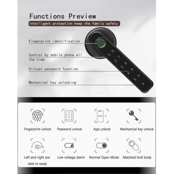 Simple Design Fingerprint Smart Lock Keyless Tuya App Lock For Home Security