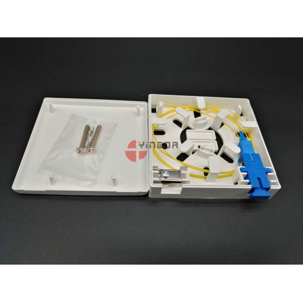 SC/APC Wall Mount Fiber Termination Box Socket Panel 2 Ports With Metal Cable Clamp