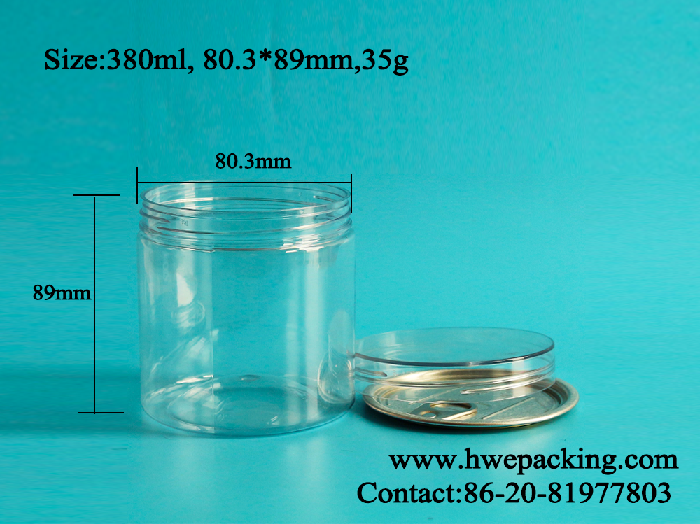 Transparent Airtight Plastic Cans Peanuts Wide Mouth Pet Round Ring Pull Eoe With Screw Cap
