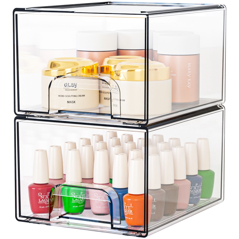 Premium Home Essentials Acrylic Material Drawer Type Dustproof Stackable Large Capacity Transparent Storage Box for Cosmetics