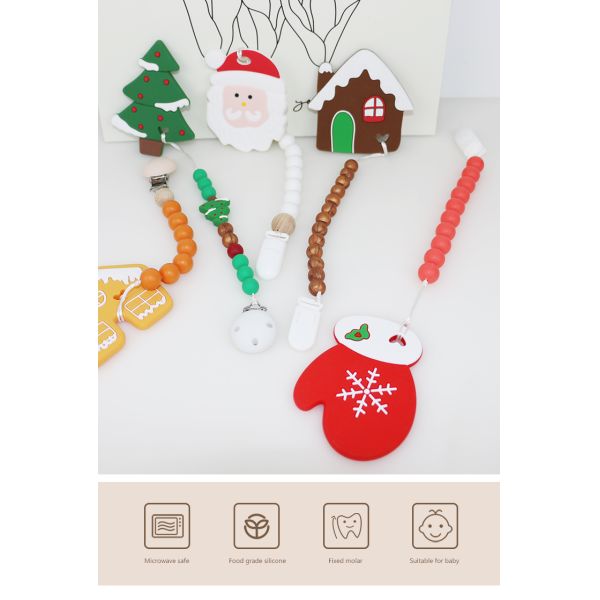 DIY Silicone Christmas Tree Teether , Safe Soft Rubber Beads For Teething